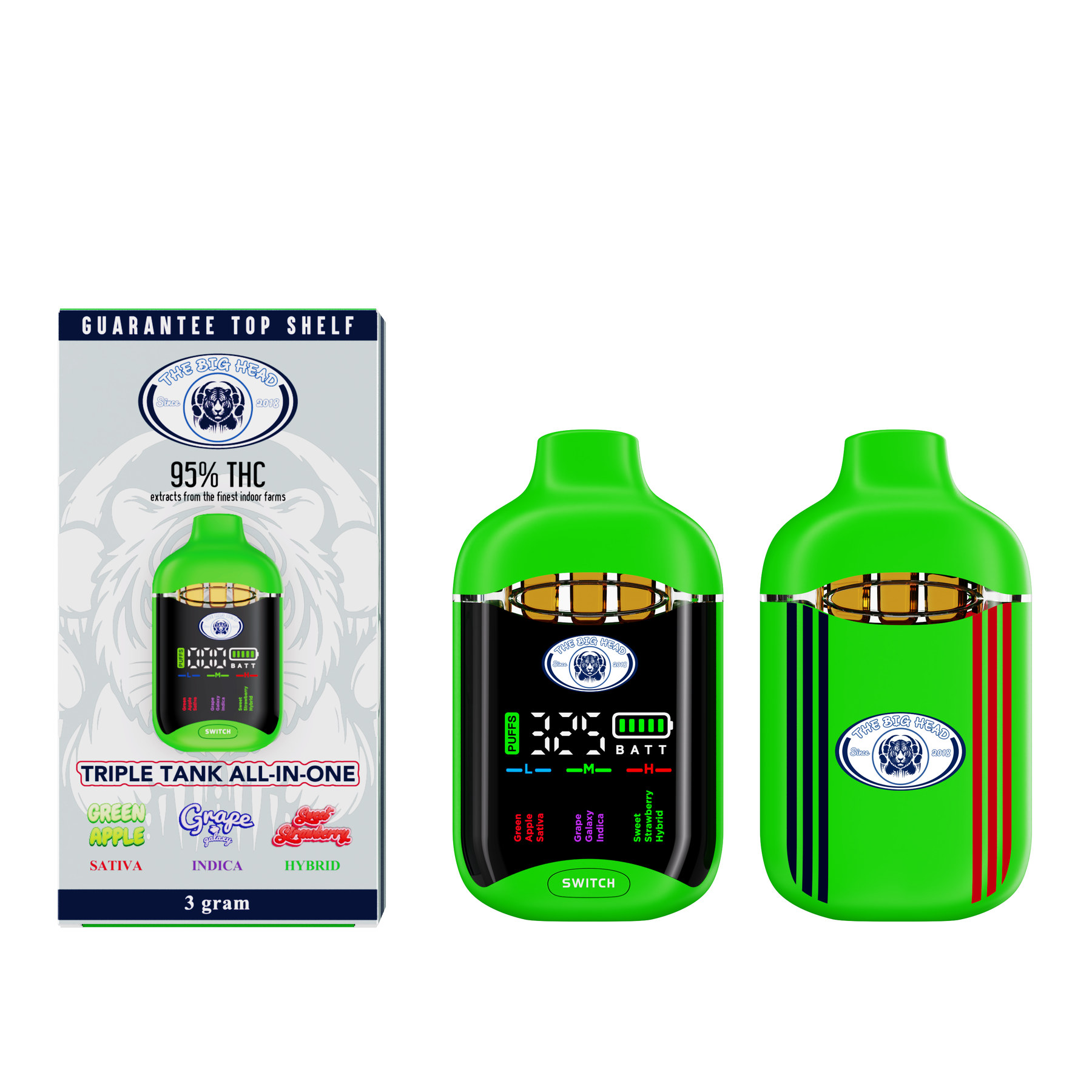 The Big Head Matrix 3g Triple-Tank All-In-One Vape - Green Apple + Grape Galaxy + Sweet Strawberry