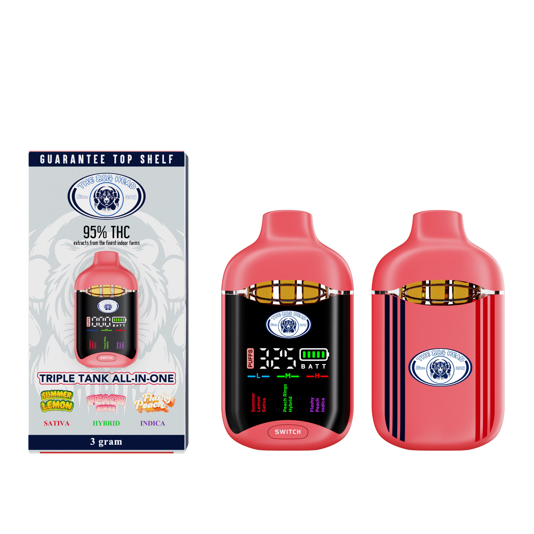 The Big Head Matrix 3g Triple-Tank All-In-One Vape - Summer Lemon + Peach Rings + Flashy Peach
