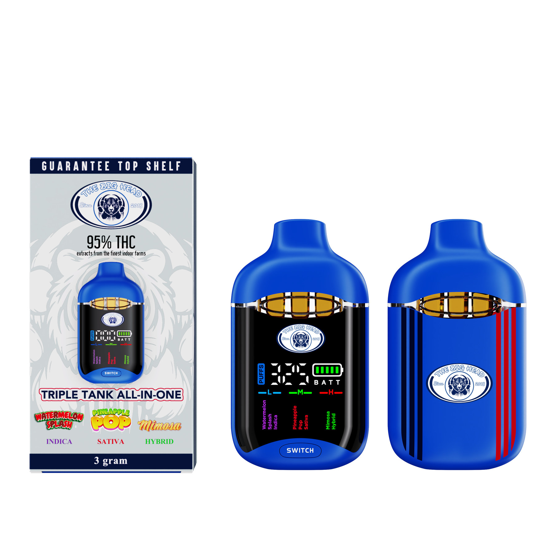 The Big Head Matrix 3g Triple-Tank All-In-One Vape - Watermelon Splash + Pineapple Pop + Mimosa
