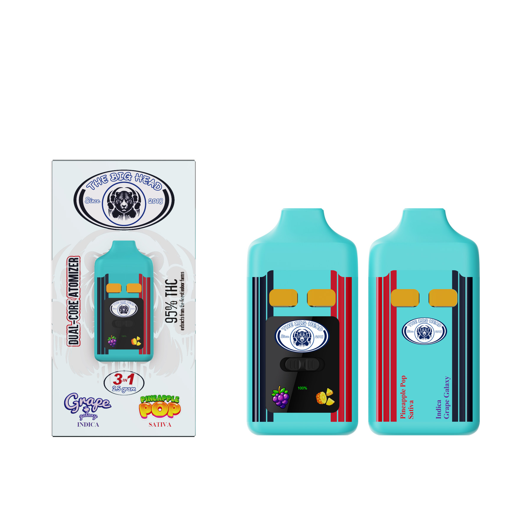 The Big Head Ranger Blue 2.5g Dual-Core Vape - Grape Galaxy + Pineapple Pop