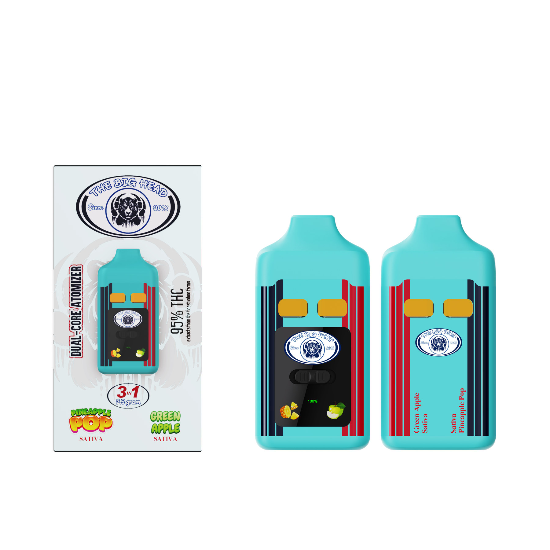 The Big Head Ranger Blue 2.5g Dual-Core Vape - Pineapple Pop + Green Apple
