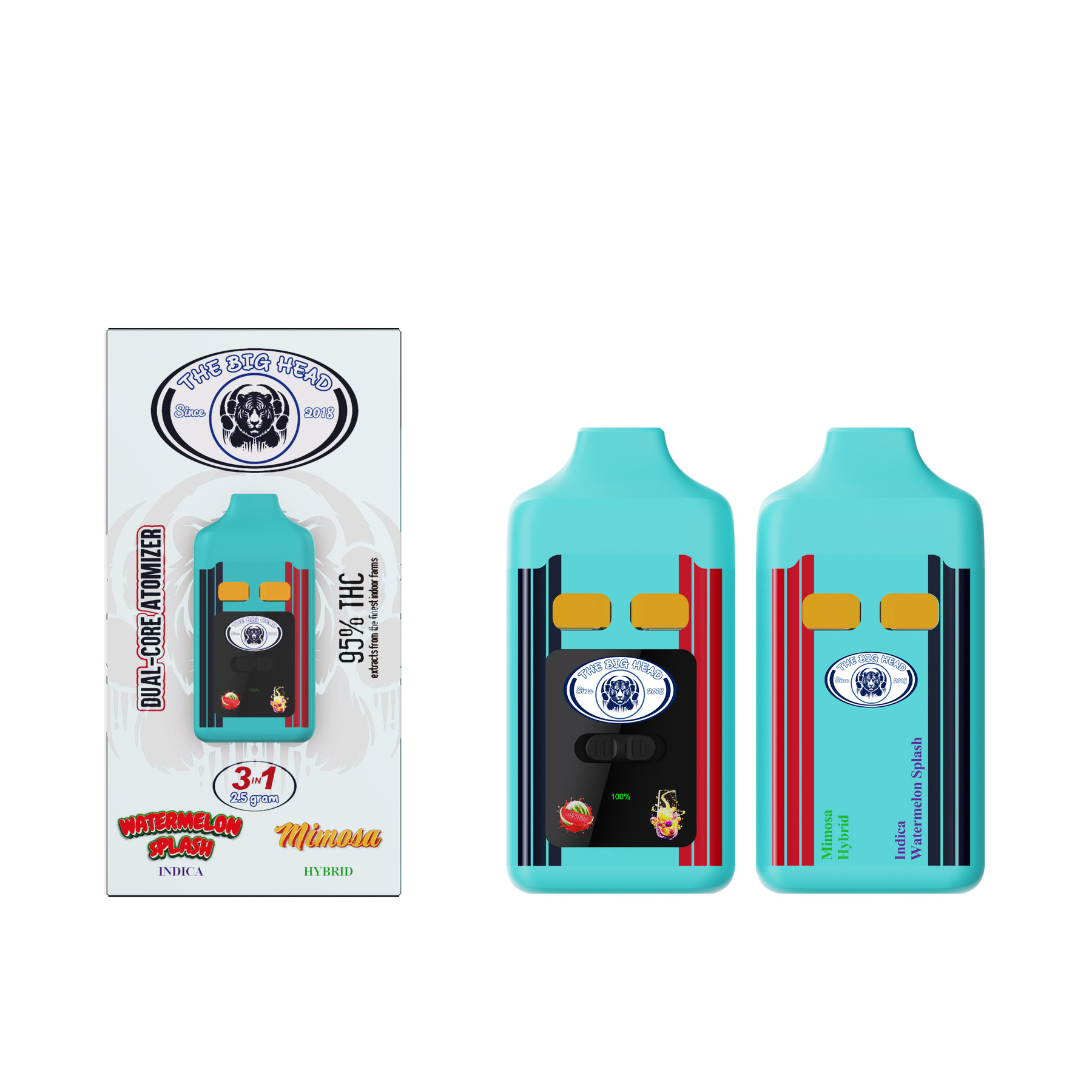 The Big Head Ranger Blue 2.5g Dual-Core Vape - Watermelon Splash + Mimosa